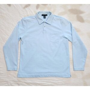 2000s Banana Republic 100% Cotton Long Sleeve Polo Sweatshirt Light Blue Men Lg